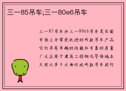 三一85吊车;三一80e6吊车