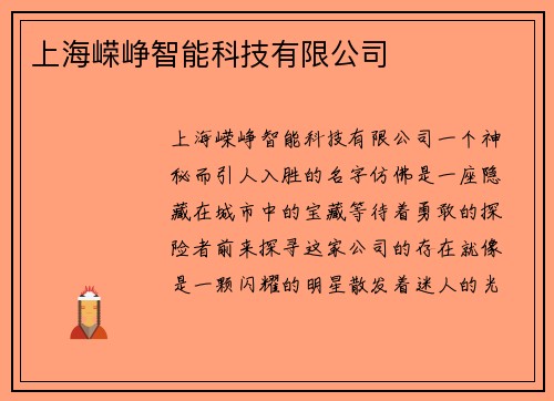 上海嵘峥智能科技有限公司