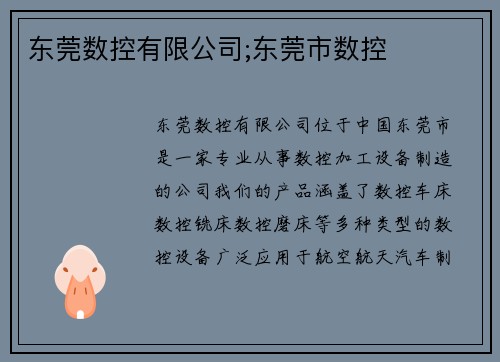 东莞数控有限公司;东莞市数控